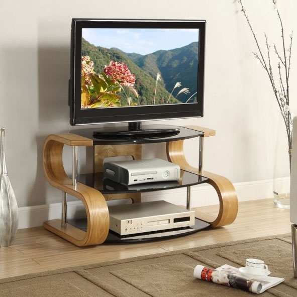 Curve Walnut or Oak & Chrome TV Stand