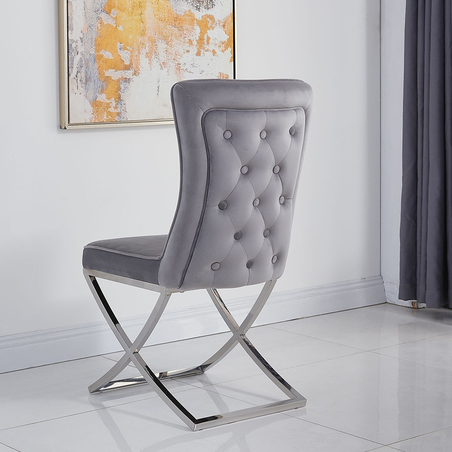Belgravia Light Grey French Velvet & Chrome Buttoned Dining Chair