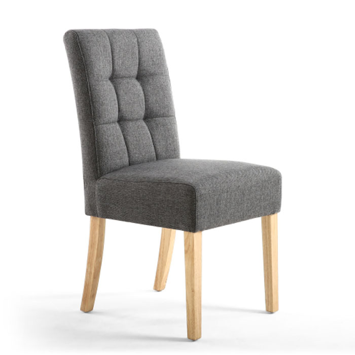 Moby Steel Grey Linen Waffle Back Dining Chair (Natural Legs)