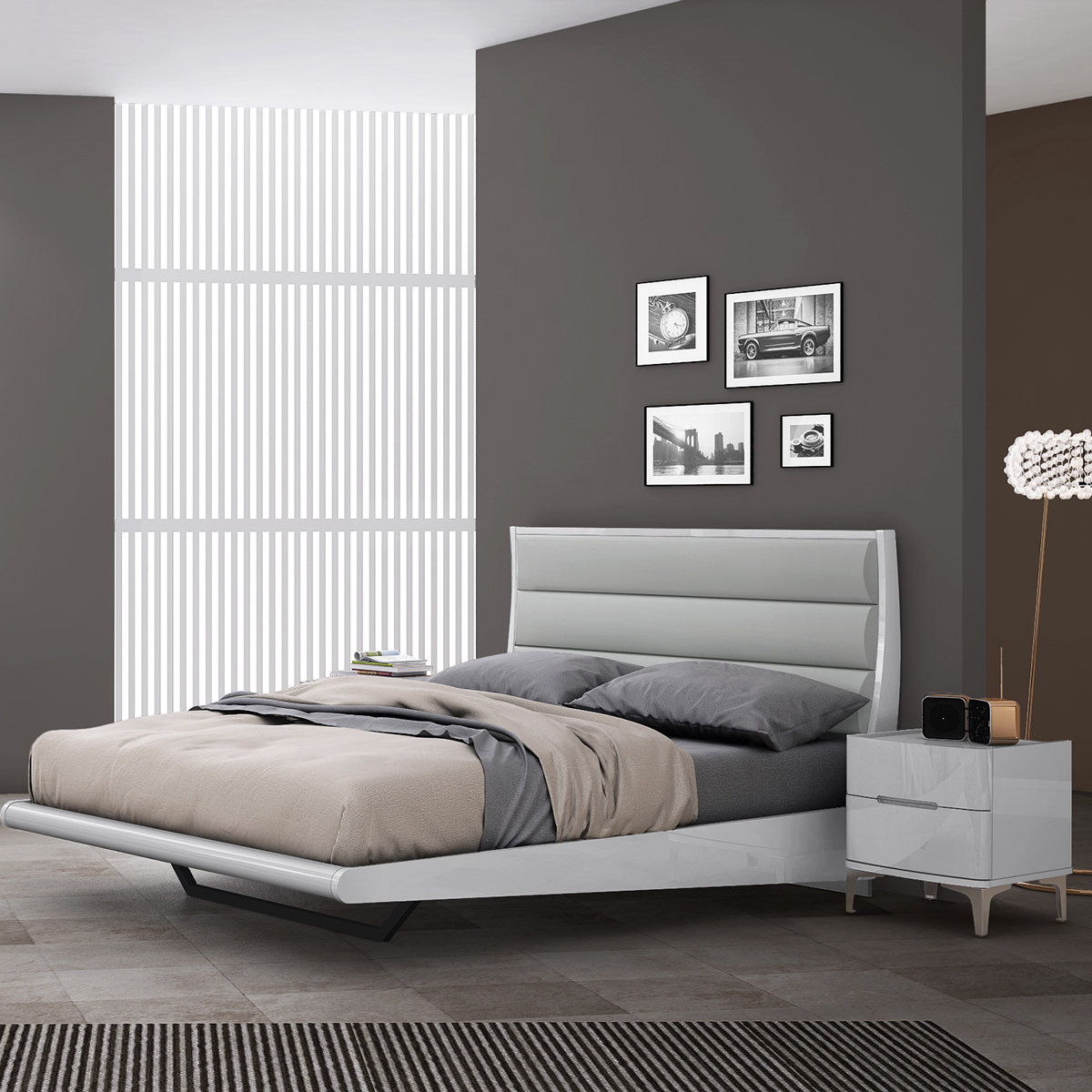 Alvy Cool Grey Floating 4ft6 Bed
