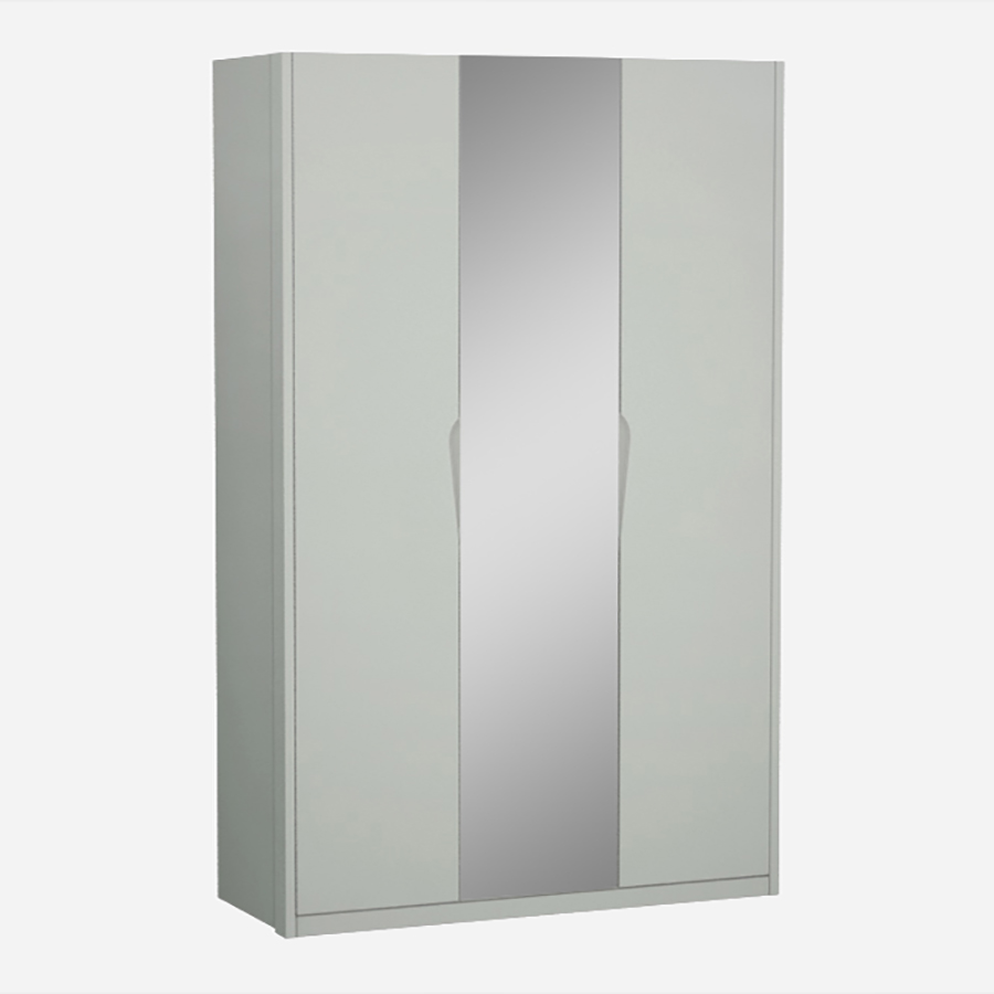 Lopez Cool Grey High Gloss & Brushed Steel 3 Door Hinged Mirrored Wardrobe