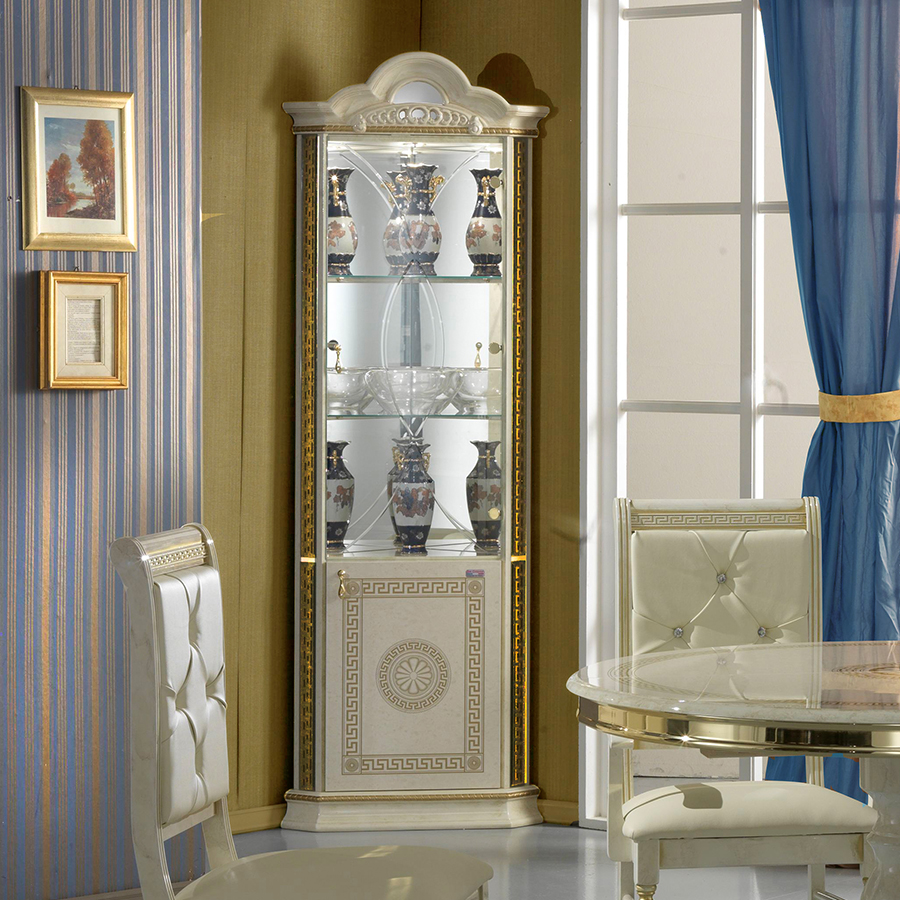 Vittorio Cream & Gold High Gloss 1 Door Corner Display Unit