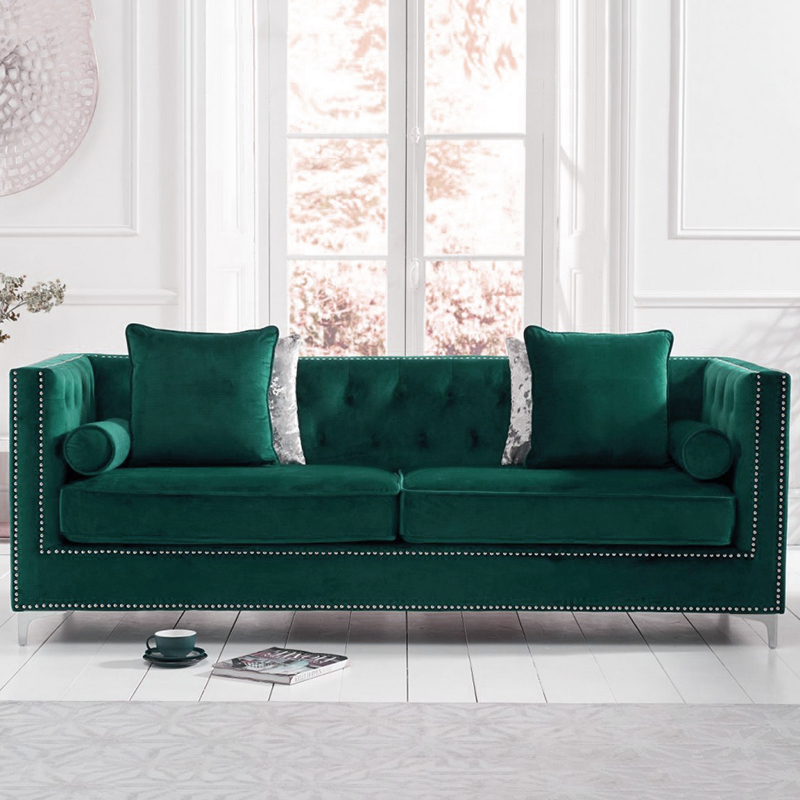 New England 4 Seater Green Velvet Sofa
