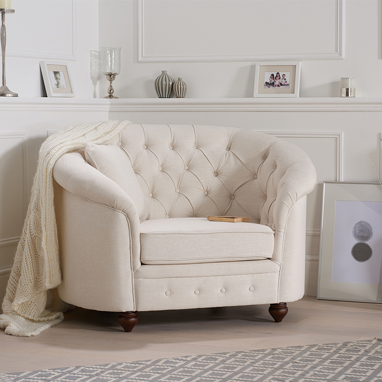 Casey Ivory Linen Buttoned Curved Chesterfield Armchair 
