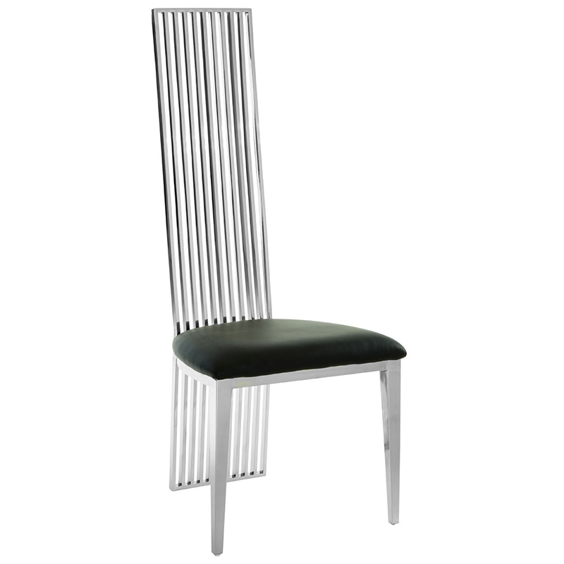 Elsa Black Leather Silver Dining Chair