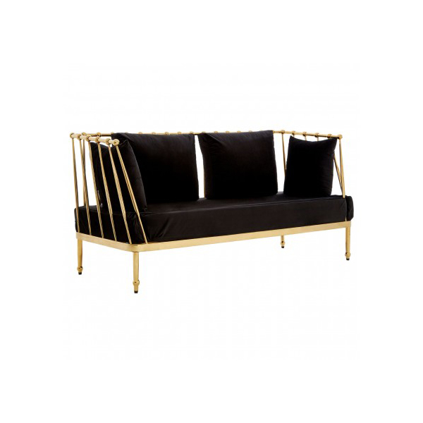 Novic 2 Seater Gold Tapered Black Velvet Sofa