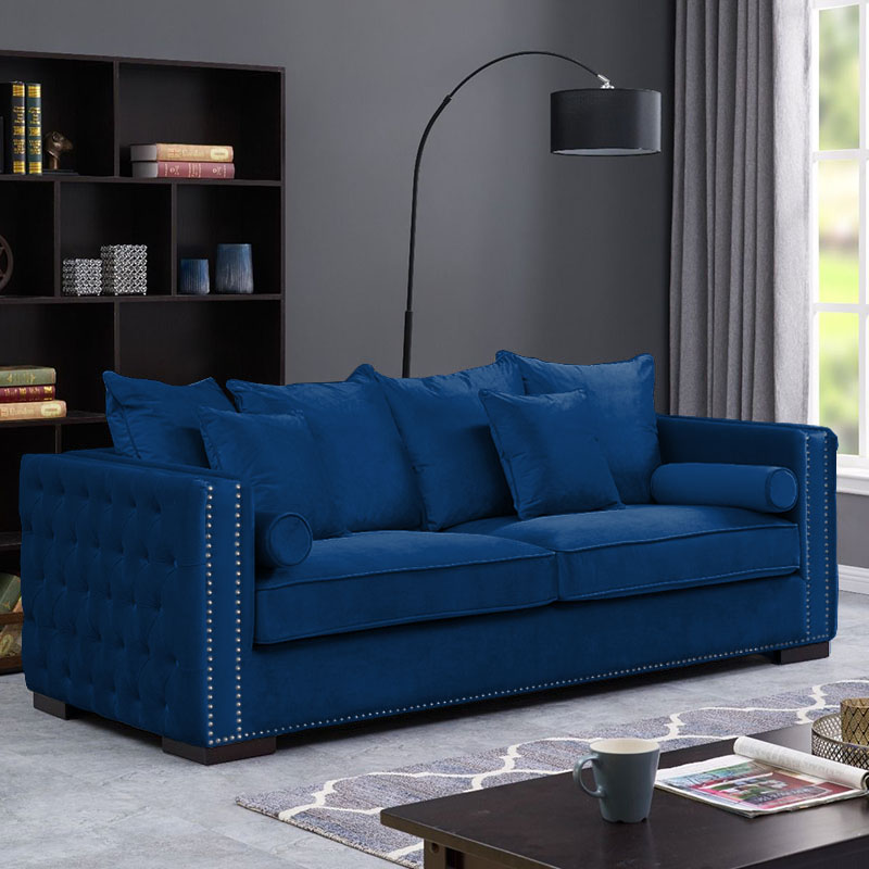 Moscow Blue Velvet 3 Seater Sofa