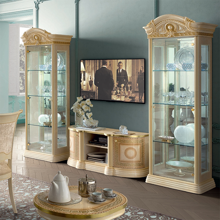 Medusa Italian Cream & Gold 1 Door Display Cabinet