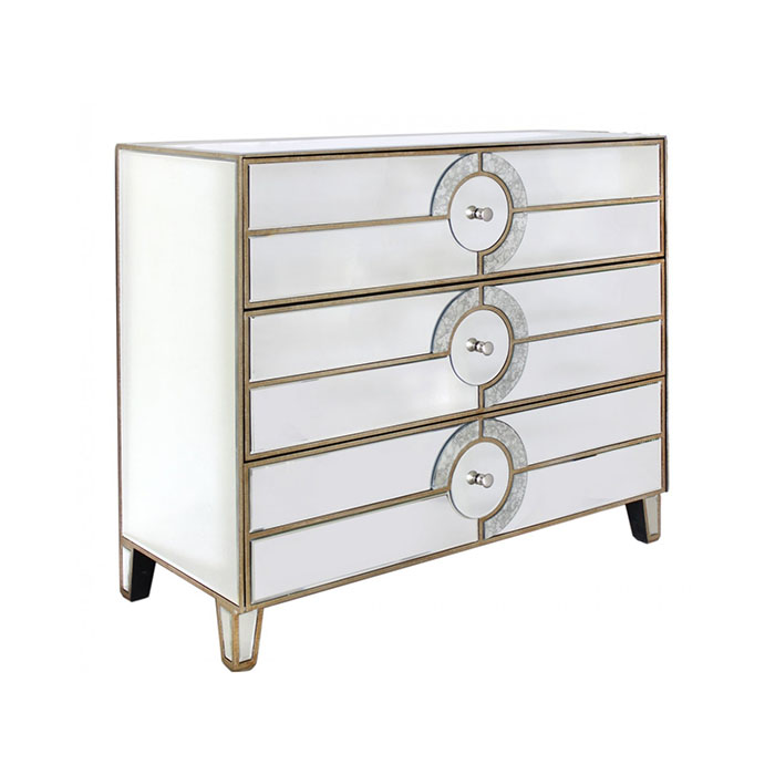 Galaxy Mirrored Champagne Trim Large 3 Drawer Chest