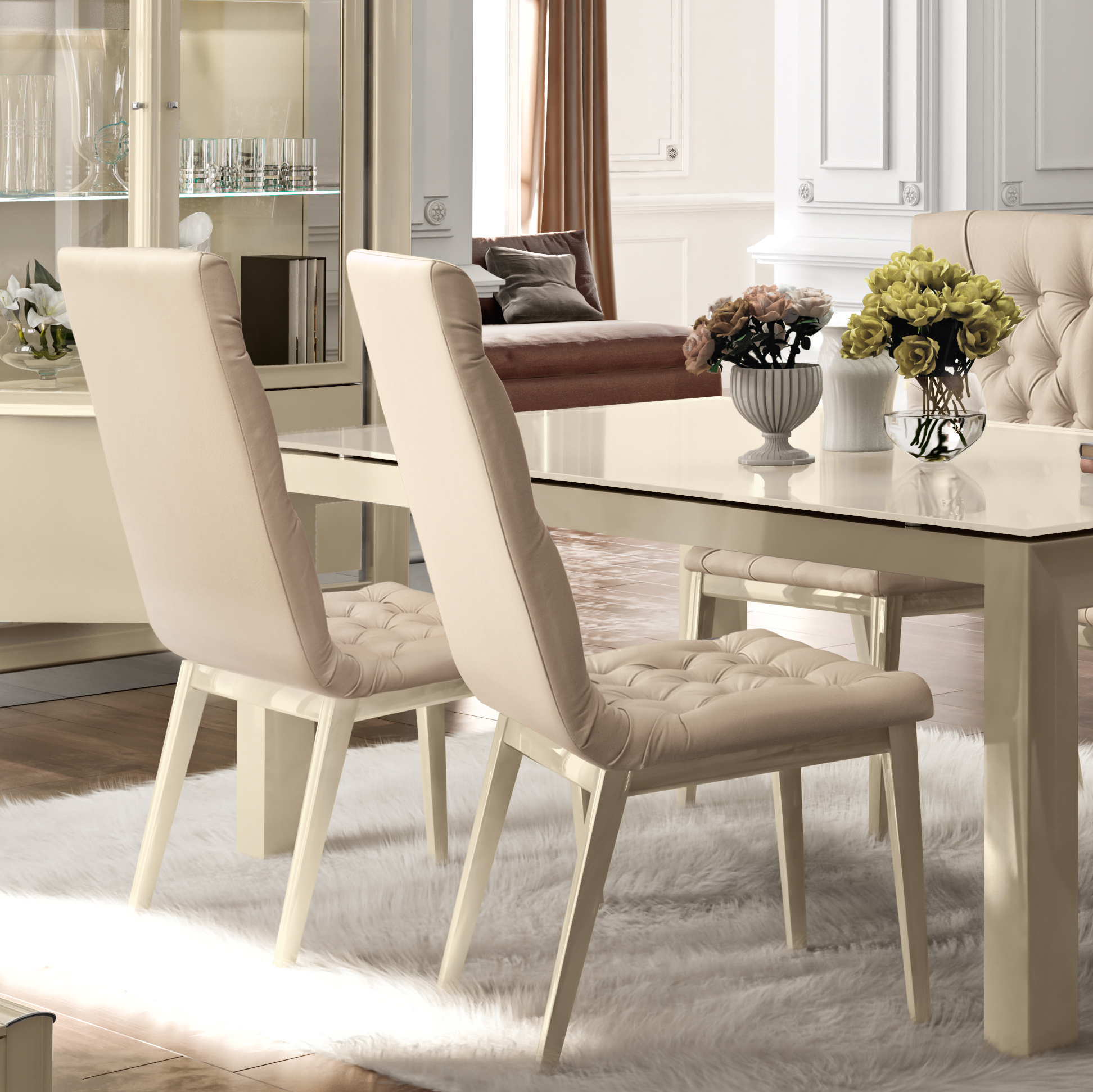 Capitonne Ivory High Gloss Dining Chair