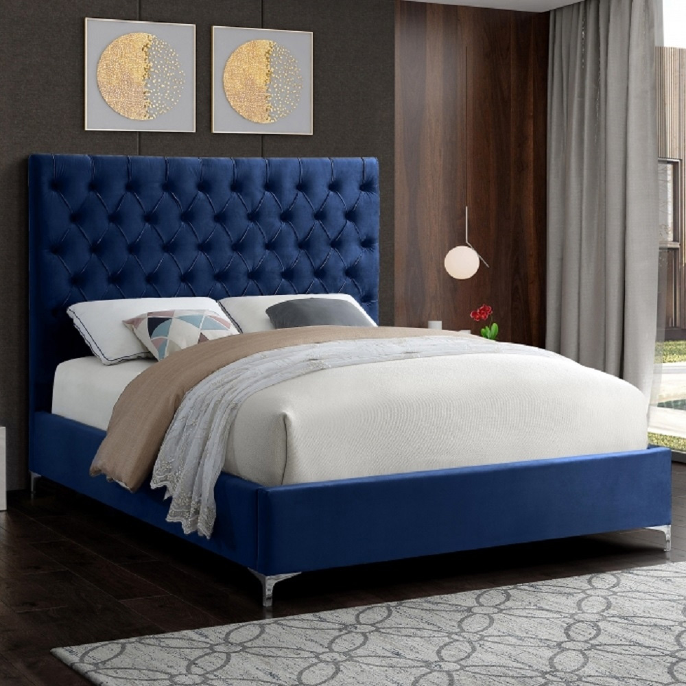 Crysta 6ft Plush Blue Velvet Buttoned Bed