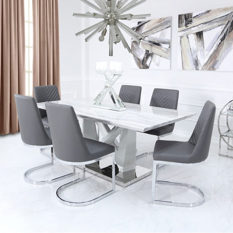 Alabra Marble & Stainless Steel 1.8m 7 Piece Dining Set