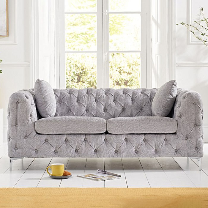 Aly 2 Seater Grey Plush Buttoned Sofa