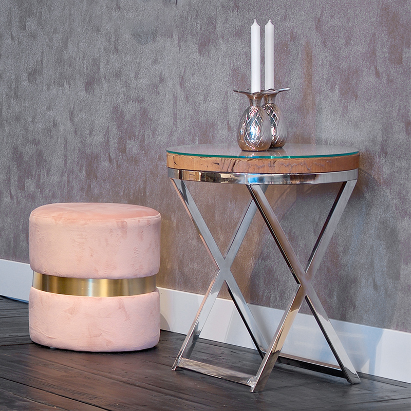 Karmal Eco Wood & Chrome Round Lamp Table