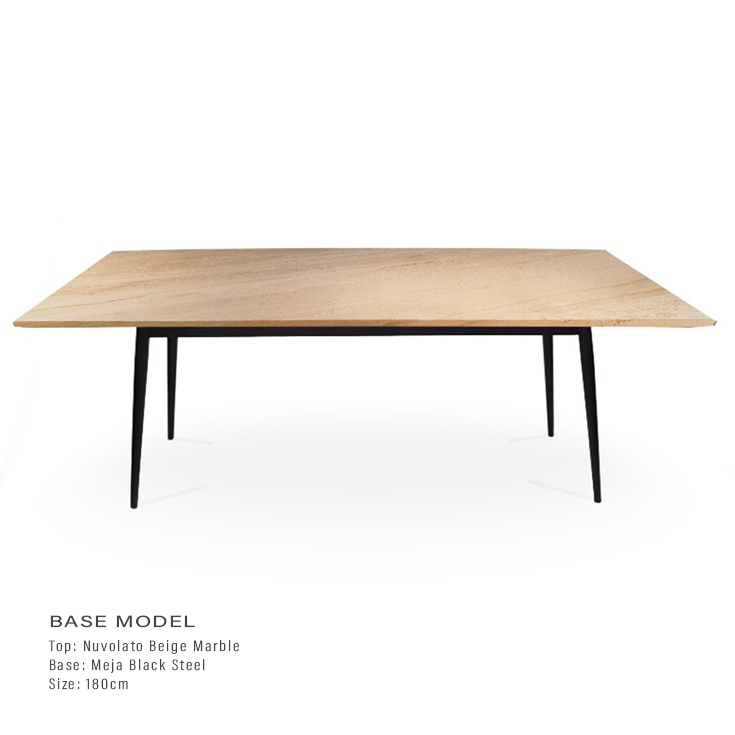 Nuvolato Beige Marble 1.8m Dining Table - Meja Black Steel Base