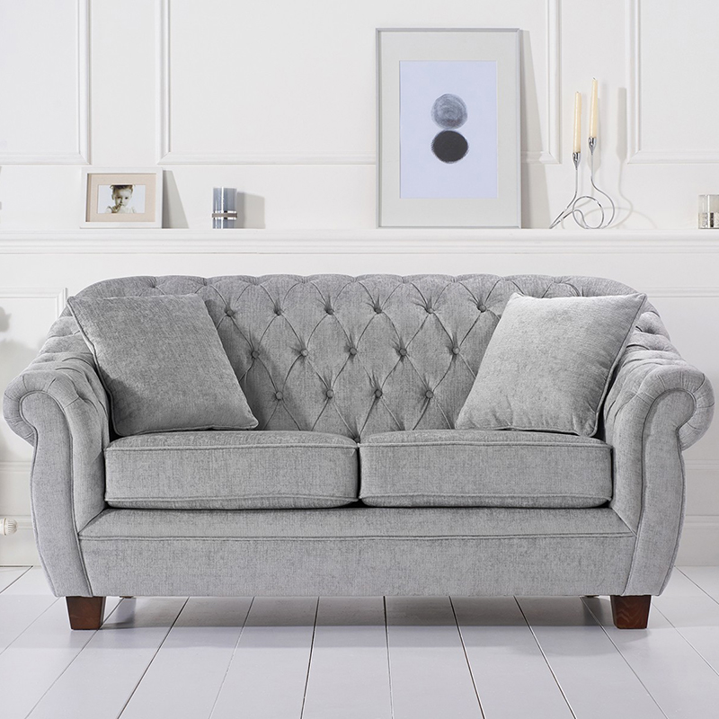 Liv Grey Plush Chesterfield Two Seater Sofa