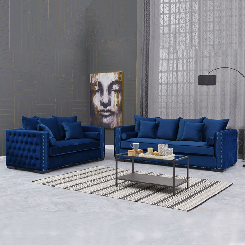 Moscow Blue Velvet 3+2 Sofa Set