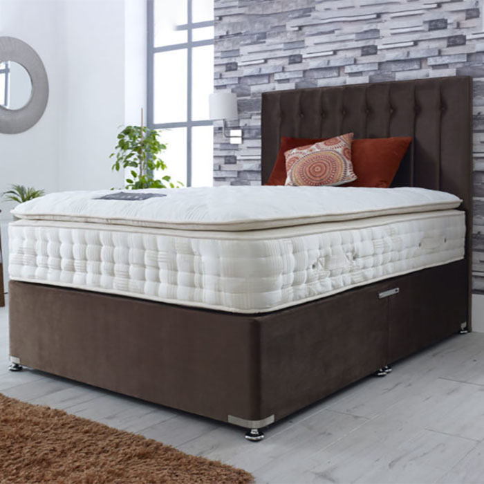 Delight Buttoned Headboard, Upholstered Base & Majesty Mattress - Various Colours & Sizes