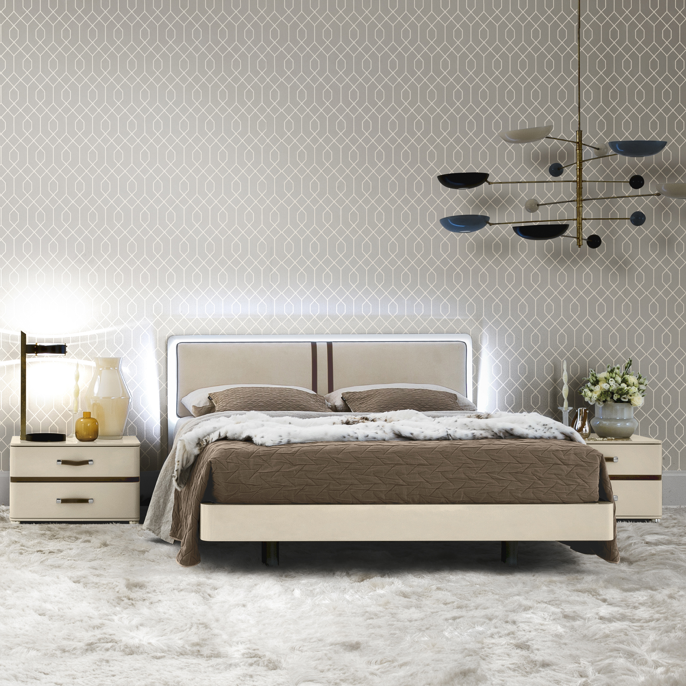 Alegro Ivory Gloss Leather 5ft LED Bed