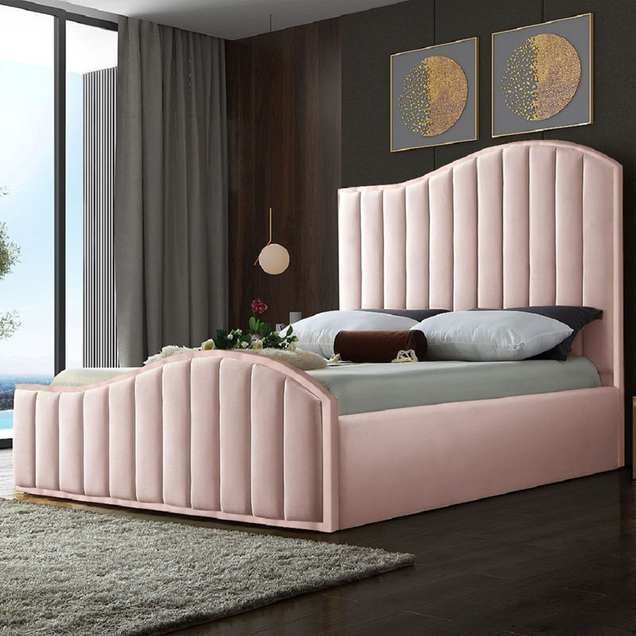 Magna 6ft Plush Pink Velvet Buttoned Bed