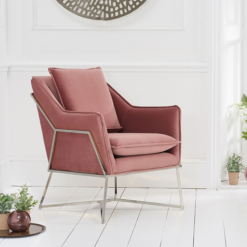 Larna Pink Velvet & Chrome Feature Chair 