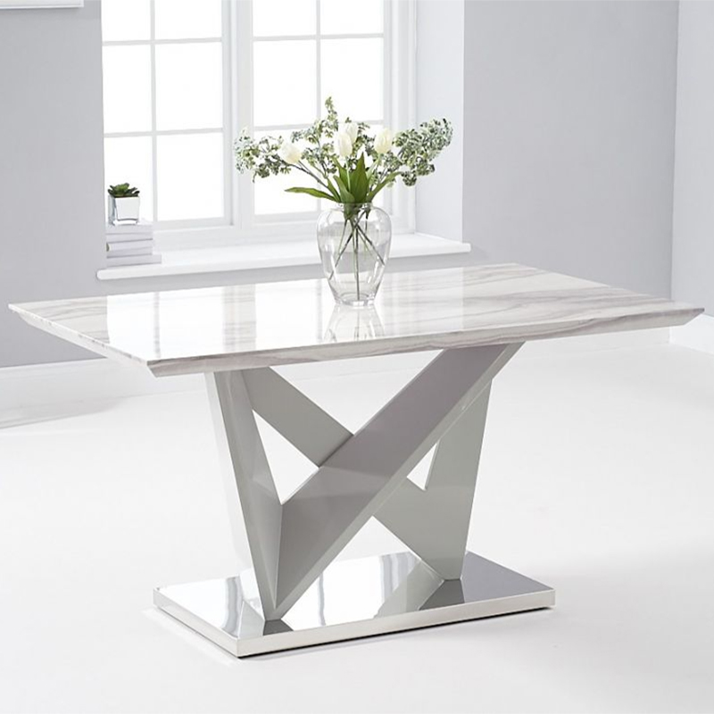 Rosario 1.5m Light Grey Marble, High Gloss & Chrome Dining Table