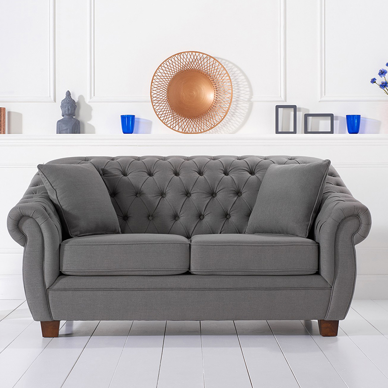 Liv Grey Linen Chesterfield Two Seater Sofa