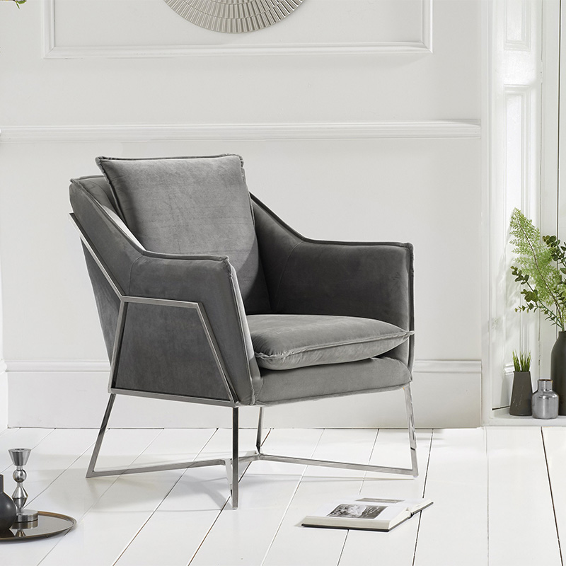 Larna Grey Velvet & Chrome Feature Chair 