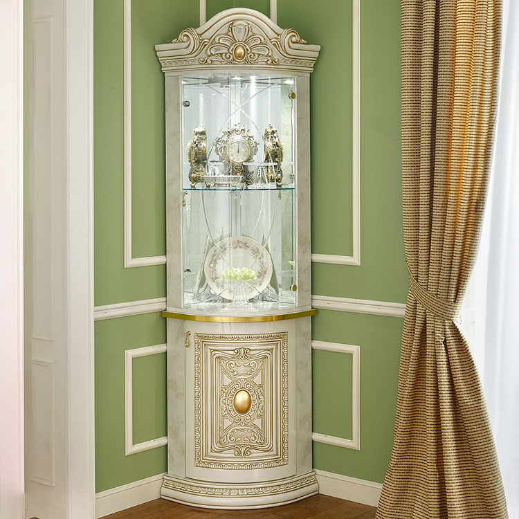 Varazze Ornate Gold & Ivory Corner Display Cabinet