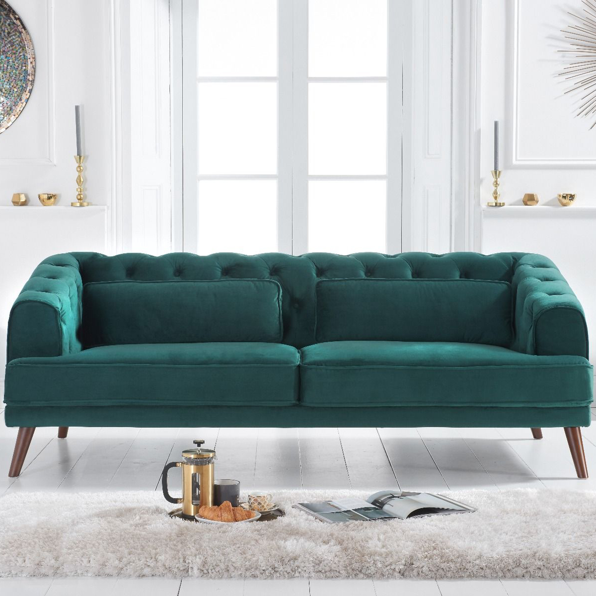 Destiny 3 Seater Green Velvet Sofa