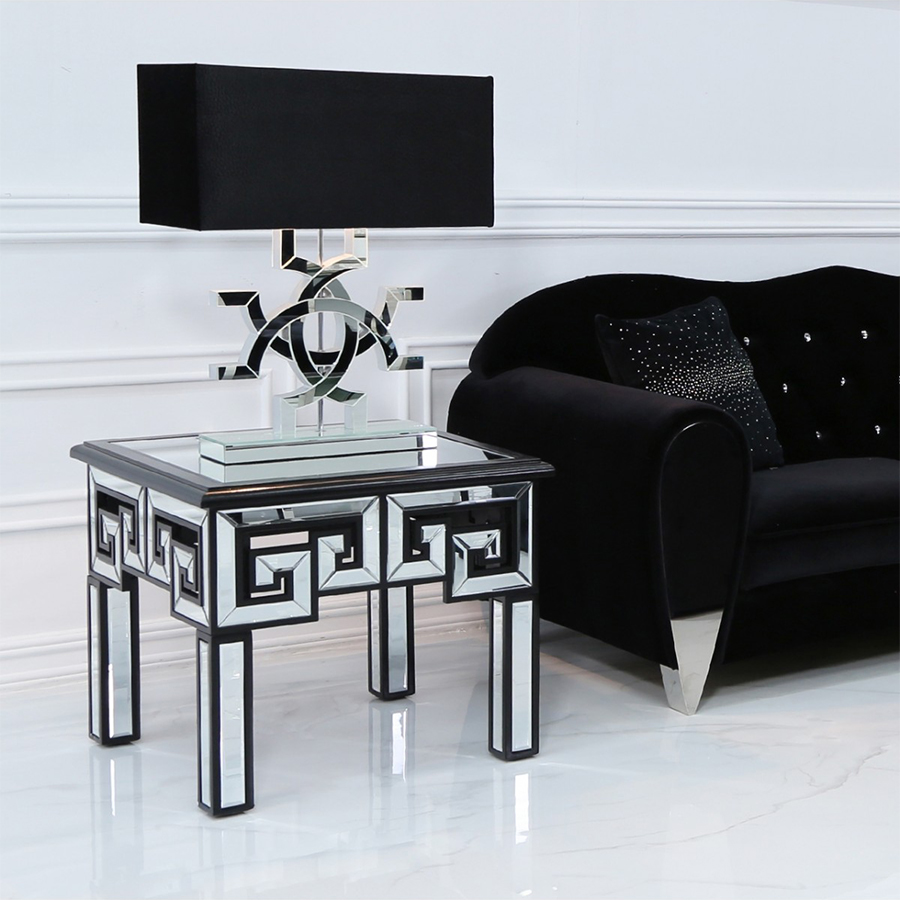 Hadley Black Mirrored Geometric Lamp Table