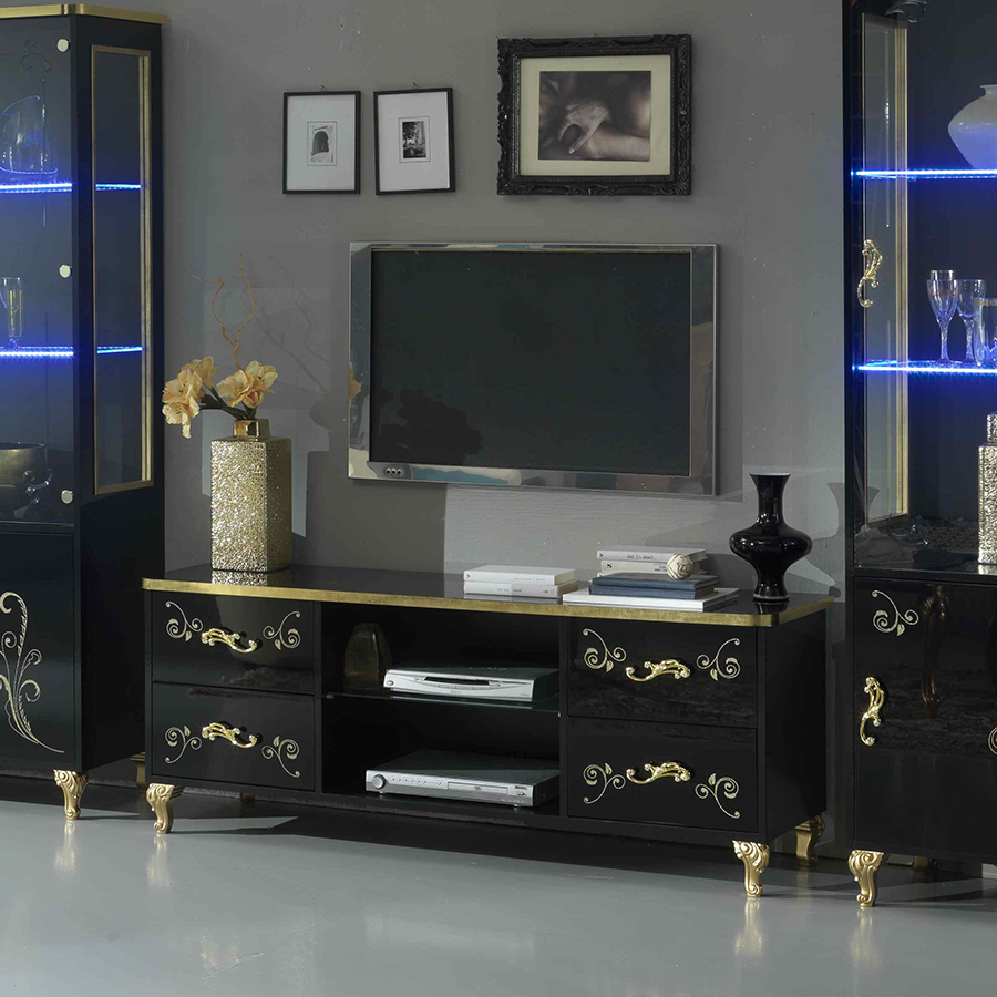 Sabrina Black & Gold Large Plasma TV Cabinet