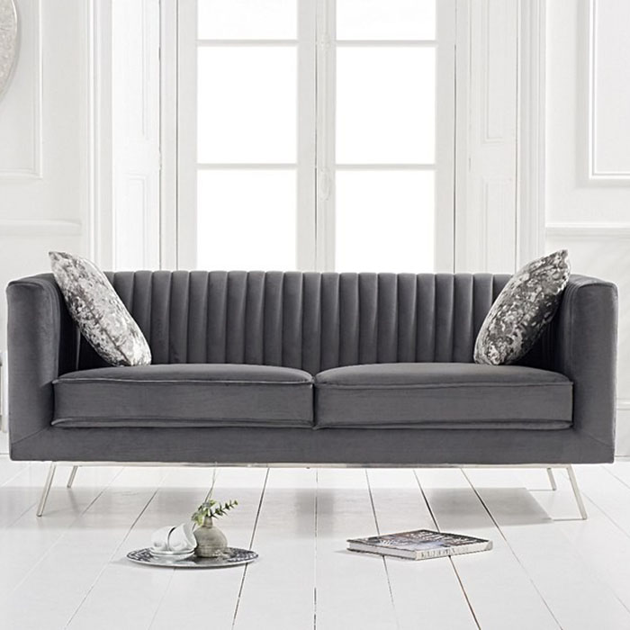 Dani 2 Seater Ribbed Grey Velvet Sofa