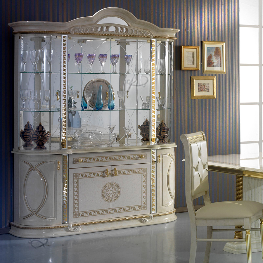 Vittorio Cream & Gold High Gloss 4 Door Display Cabinet