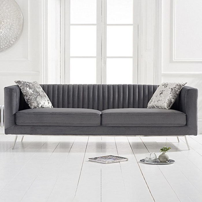 Dani 3 Seater Ribbed Grey Velvet Sofa