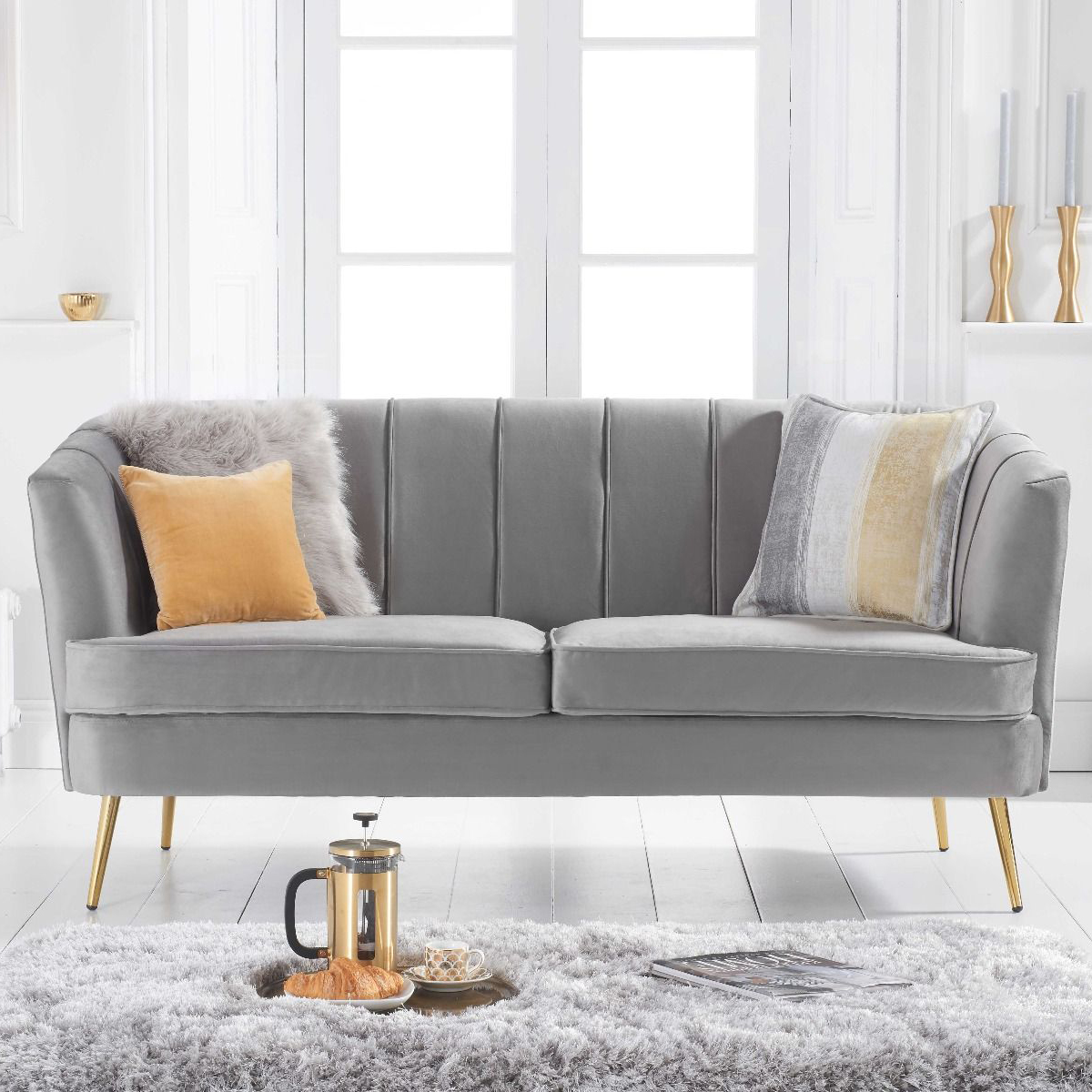 Lucena 3 Seater Grey Velvet Sofa