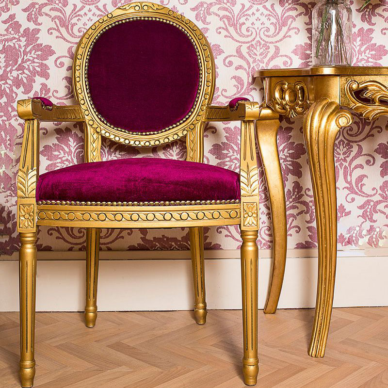 French Louis Round Back Armchair - Gold & Red Velvet