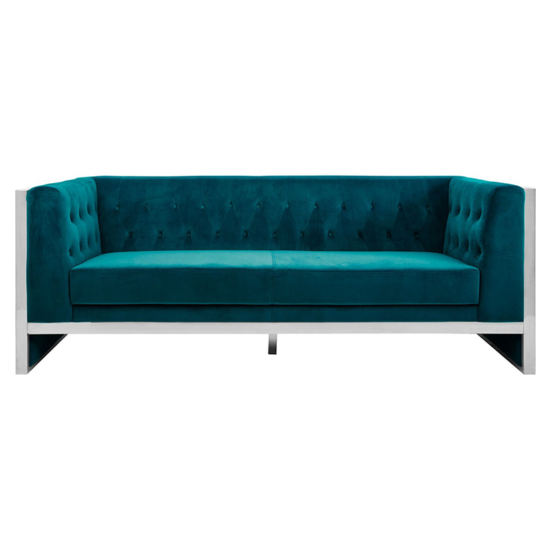 Enray Teal Velvet Buttoned 3 Seater Modern Sofa
