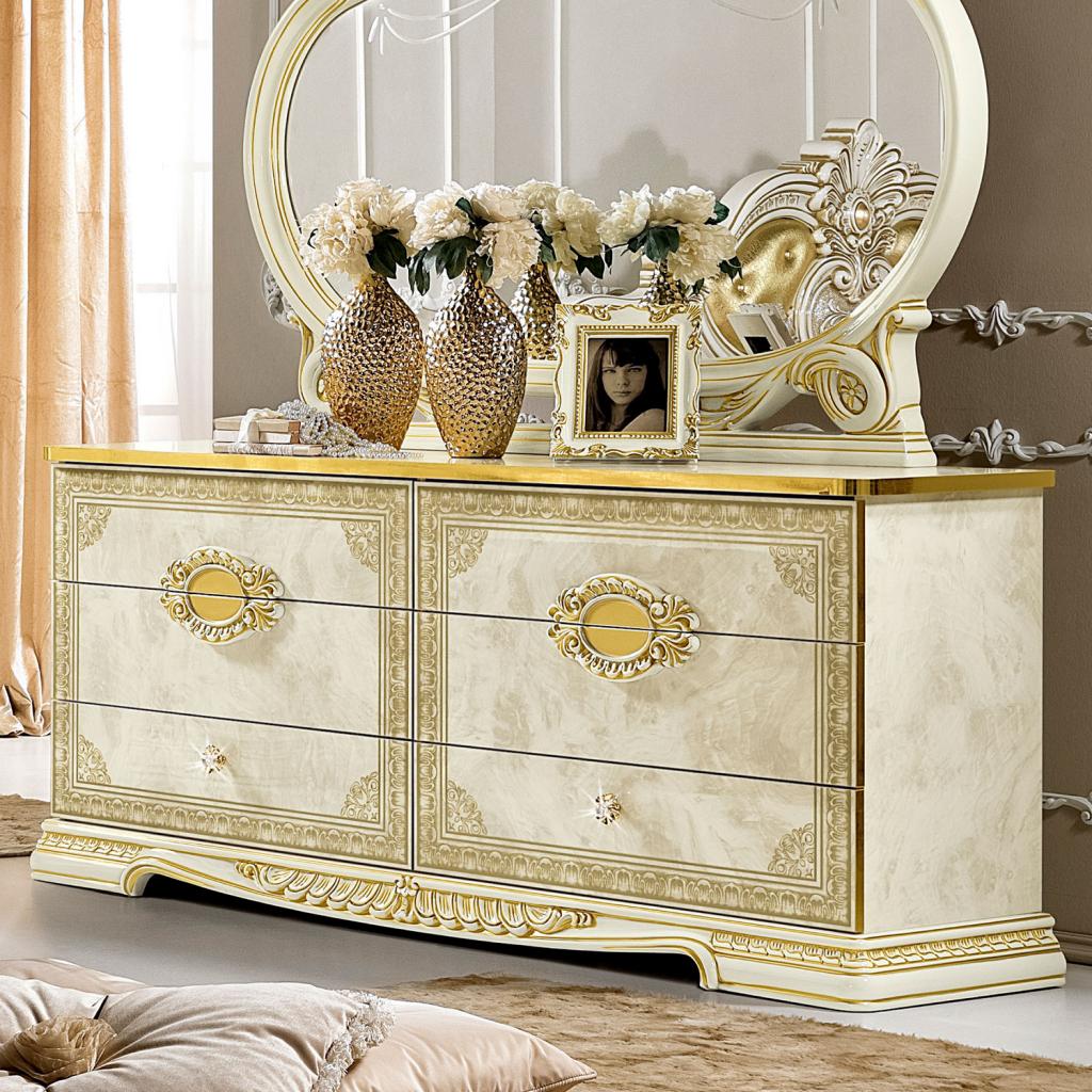 Varazze Ivory High Gloss & Gold Leaf 6 Drawer Dresser