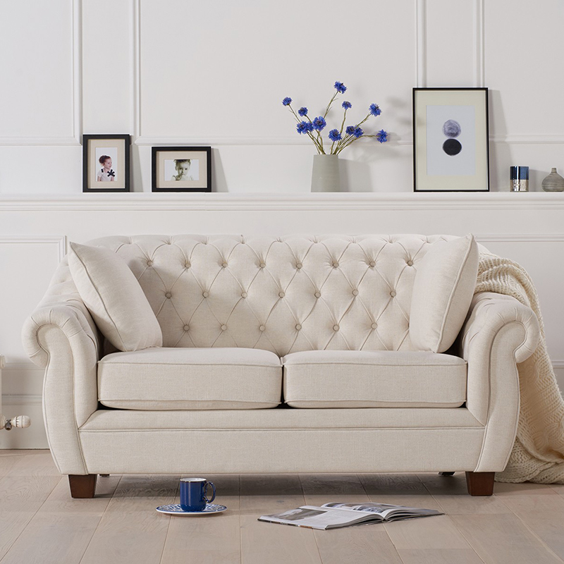 Liv Ivory Linen Chesterfield Two Seater Sofa