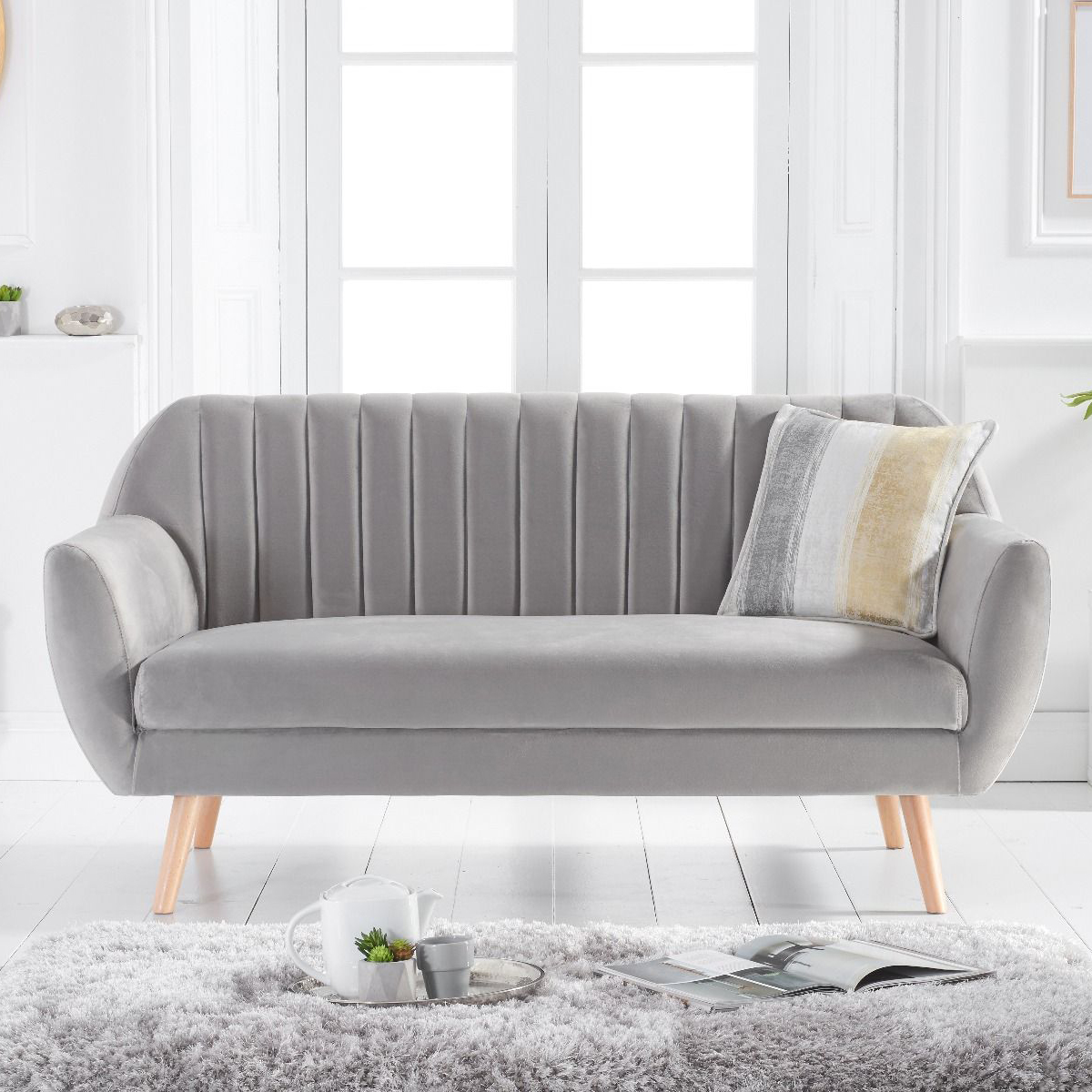 Luxor 3 Seater Grey Velvet Sofa