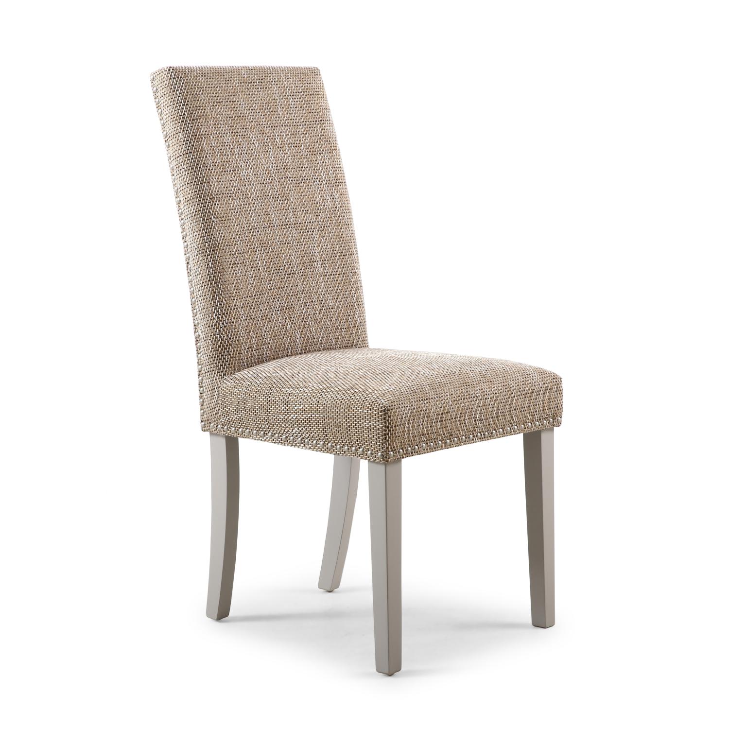 Reed Oatmeal Tweed Studded Dining Chair (Grey Legs)