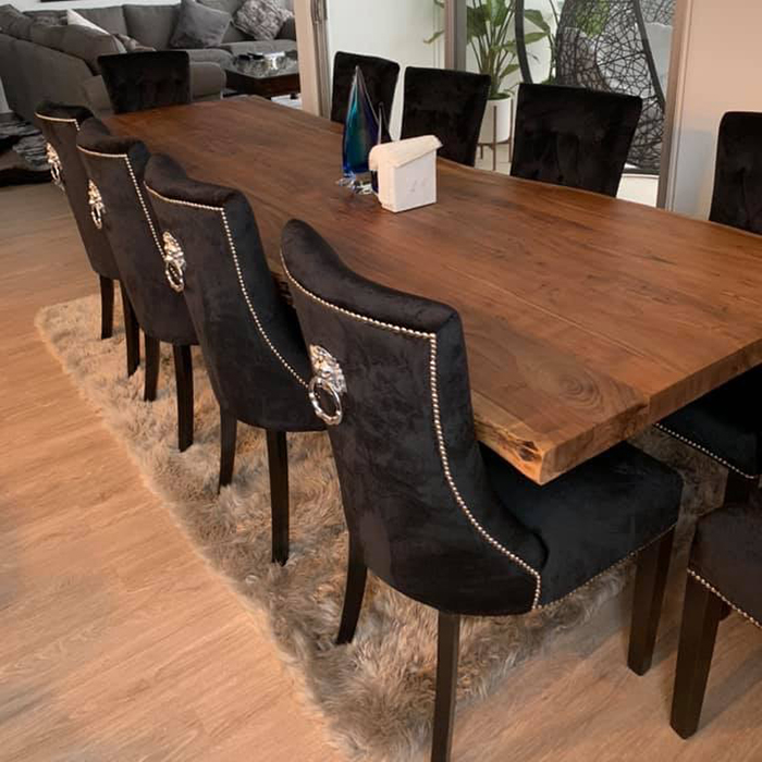 Bespoke Jet Black Velvet Studded Lion, Lion Head Dining Room Chairs
