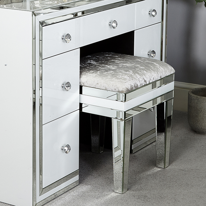 Merrick White Glass & Mirrored Dressing Table Stool