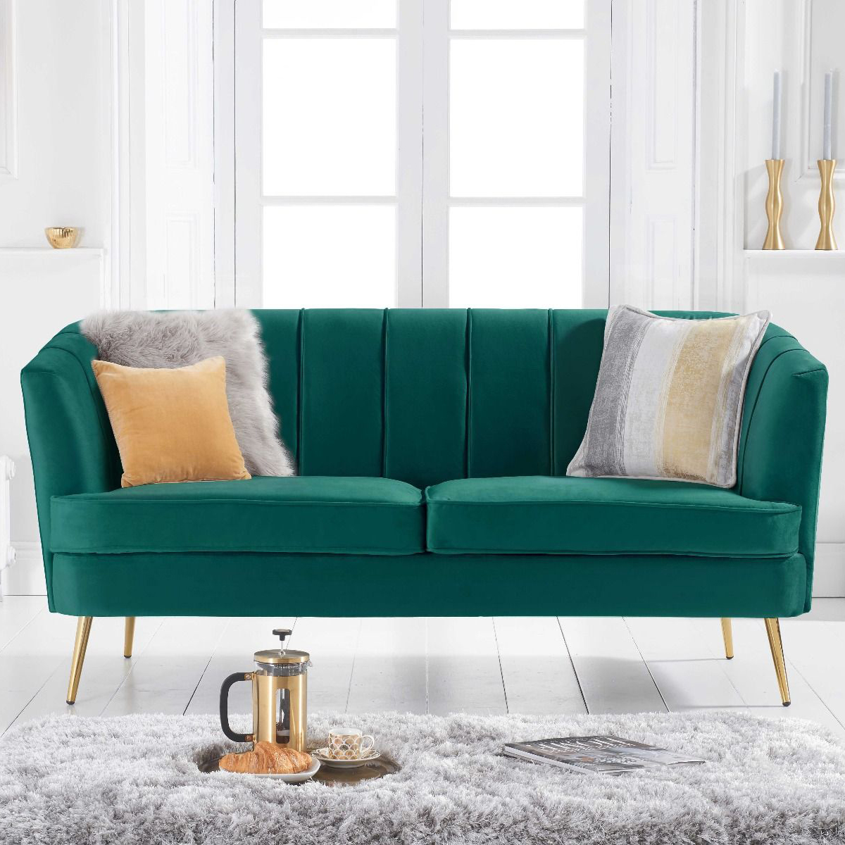 Lucena 3 Seater Green Velvet Sofa