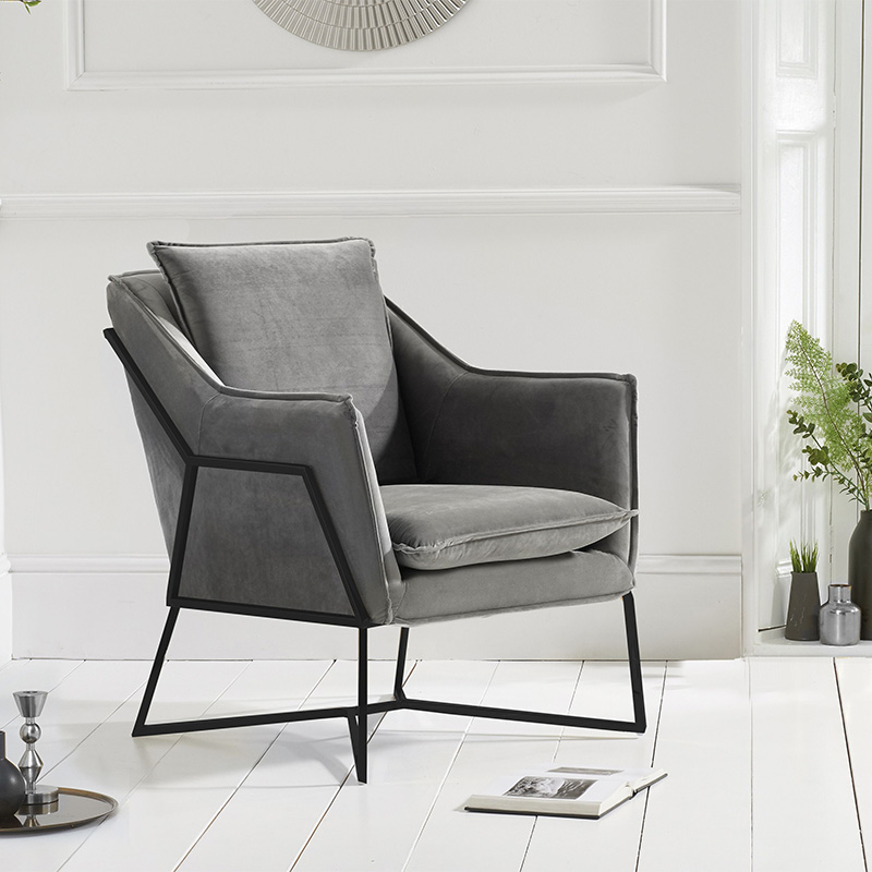Larna Grey Velvet & Black Feature Chair 