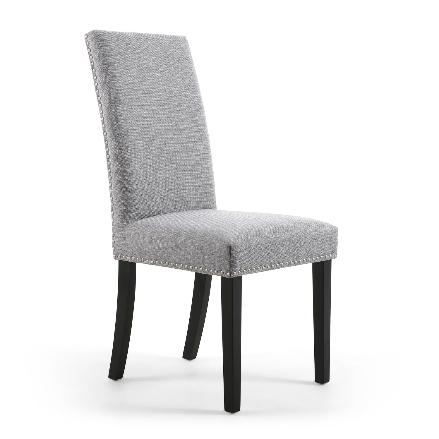Reed Silver Grey Linen Studded Dining Chair (Black Legs)