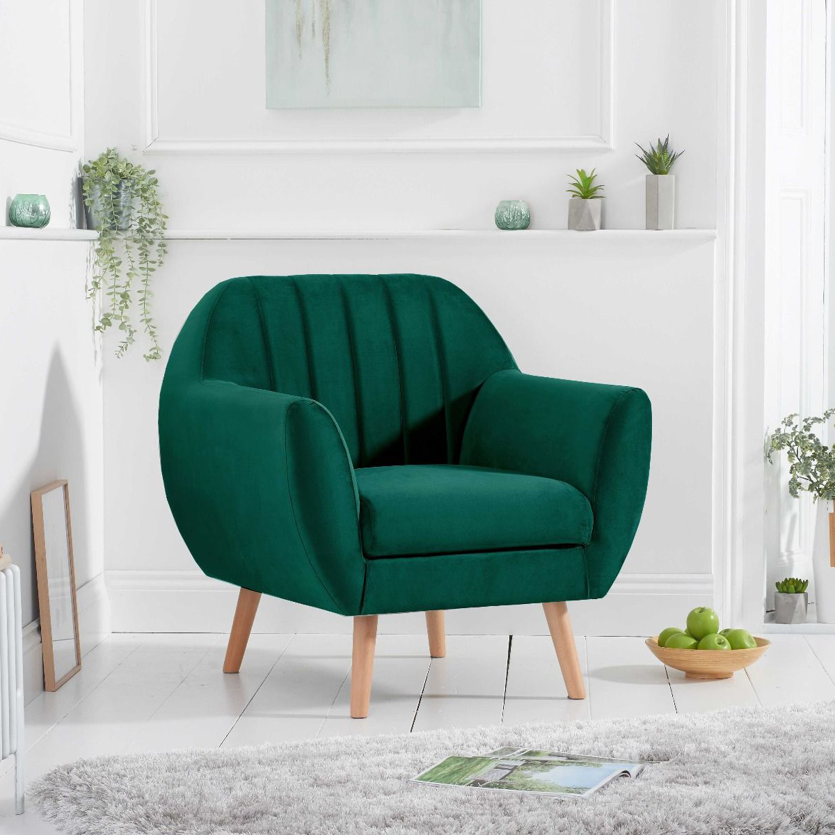 Luxor Green Velvet Fabric Armchair