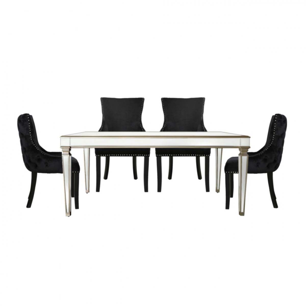 Andreas Champagne Trim Mirrored 5 Piece Set - Black Chairs