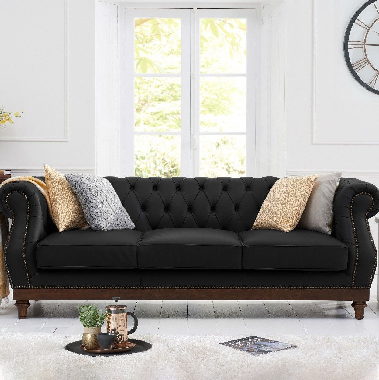 Highgrove 3 Seater Black Leather Sofa